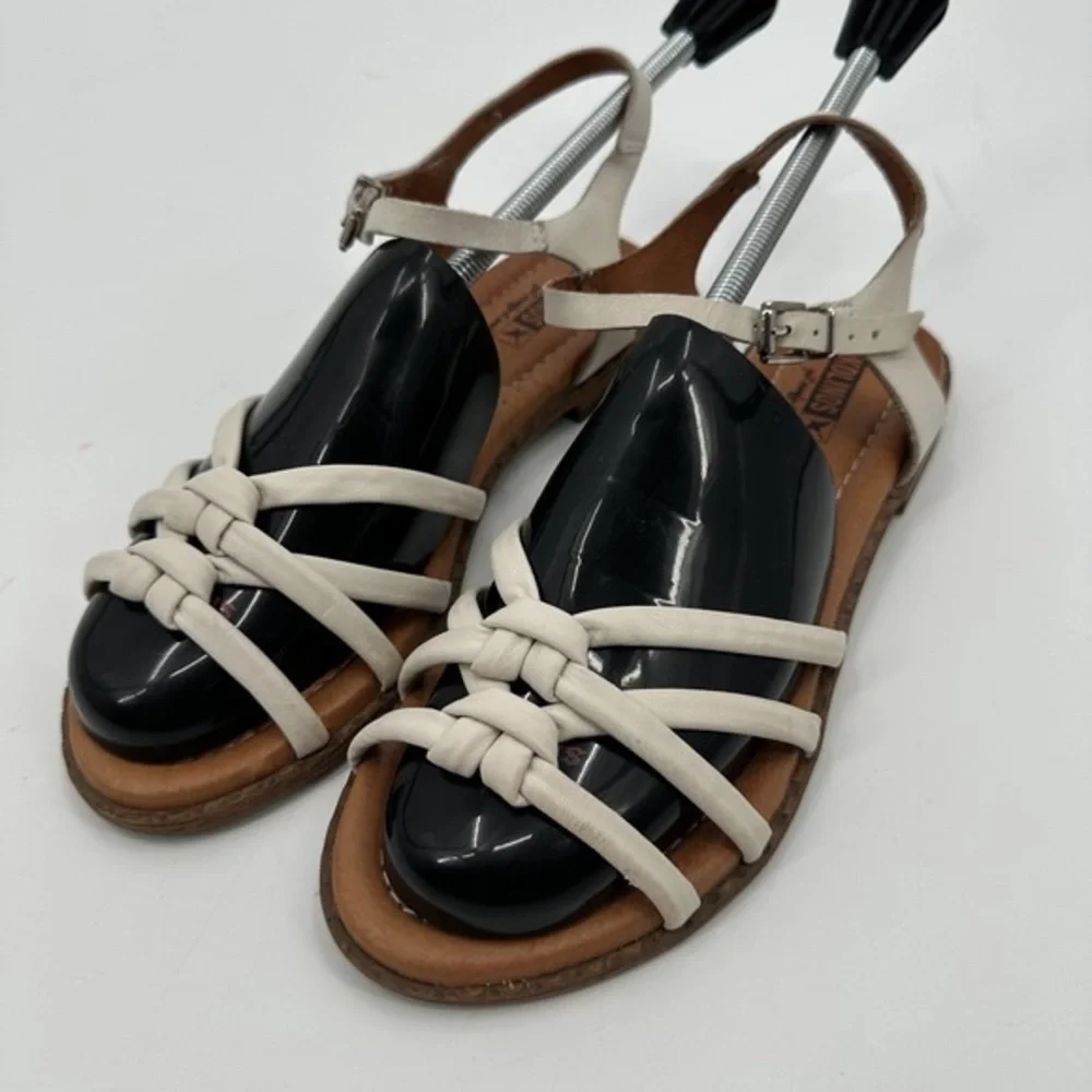PIKOLINOS Cream Strappy Leather Knot Sandals